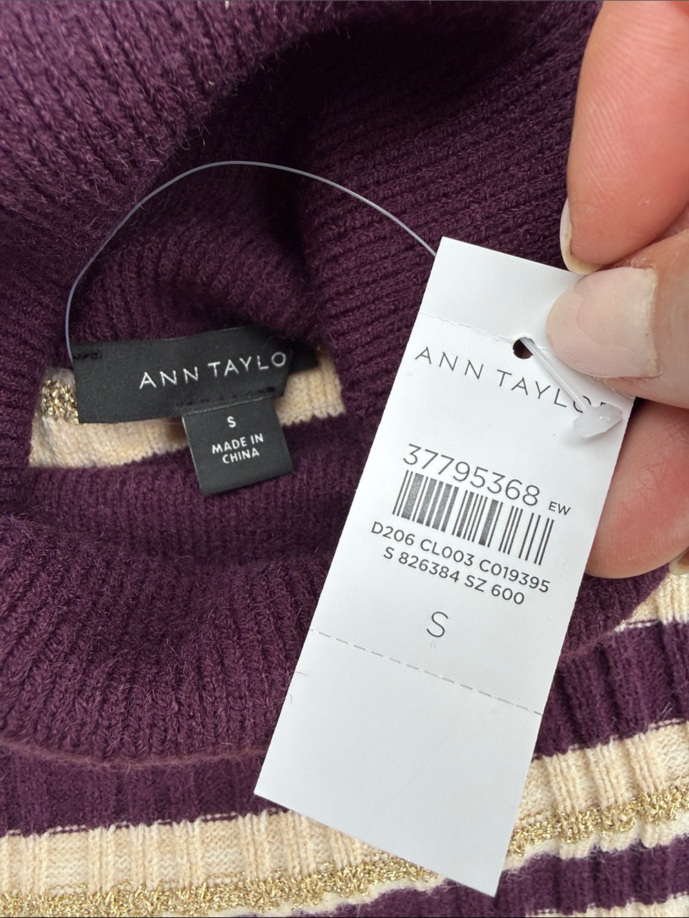 NWT Ann Taylor Purple/Gold Striped Ribbed Knit Turtleneck Sweater Size Small - Picture 2 of 11